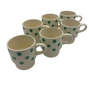 Vintage MCM Mugs Teal Polka Dot  Stacking Made in USA